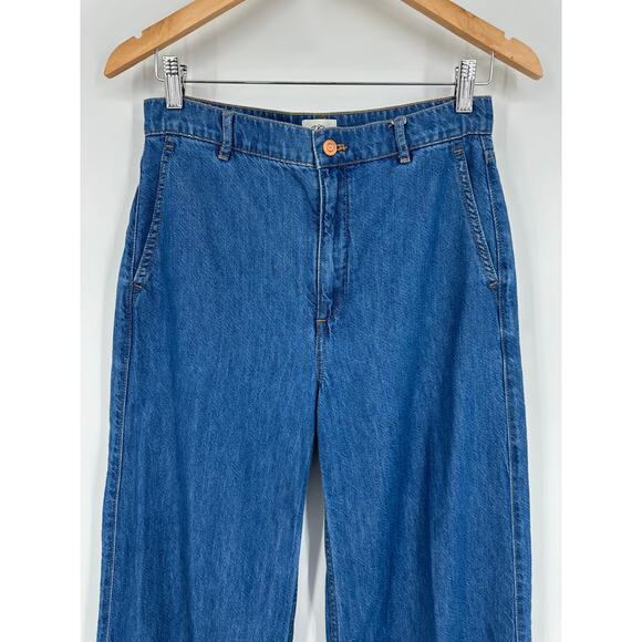 J. Crew High Rise Drapey Trouser Jean Full Length Wide Leg Medium Wash Blue - Picture 5 of 13